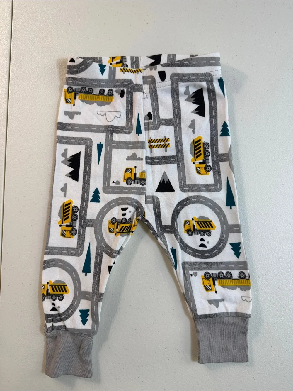 Kids Construction Truck Pajama Pants - White & Yellow